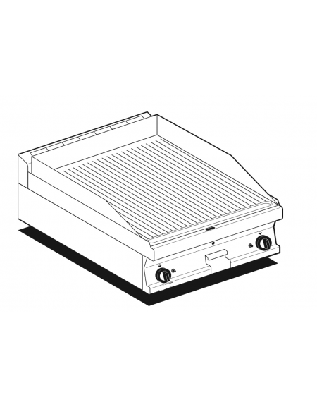 Fry top a gas da banco, 9 kw, piastra doppia rigata, consumo gas 0,265m³/h - sup. di cottura cm 59,5x45  - cm 60x60x28h