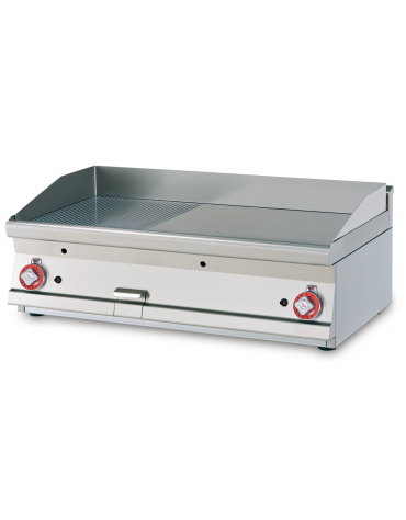 Fry top a gas da banco, 15 kw, piastra 2/3 liscia 1/3 rigata, sup. di cottura cm 99,5x45  - cm 100x60x28h