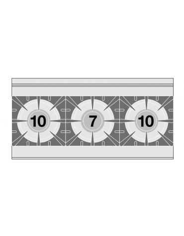 Piano di cottura in acciaio inox CrNi 18/10 AISI 304 a gas 3 fuochi - potenza gas: 27 kW - 23.220 kcal/h - cm 120x60x28h