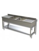 Lavello inox con ripiano 2 vasche+2 gocciolato cm.190x70x85h