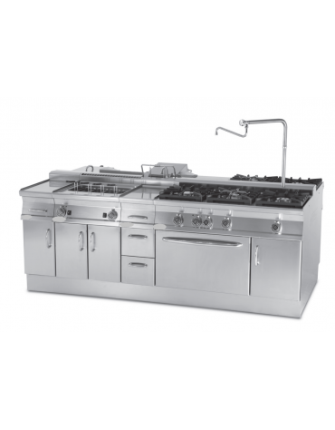 Base neutra a giorno per uso professionale in acciaio inox CrNi 18/10 AISI 304, cm 90x 48,5x 57h