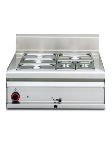 Bagnomaria elett. da banco trifase-4,2kw, inox CrNi 18/10 AISI 304, 1 vasca per 2 GN1/1 h. 15  cm 80x65x29h