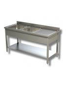 Lavello inox con ripiano 2 vasche+ gocciolato cm.170x70x85h