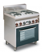 Cucina elett. trifase-11.11kw, 4 piastre su forno elettrico con camera cm 64x37x35h multifunzione - cm 80x65x87h