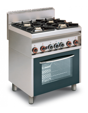 Cucina a gas 4 fuochi su forno elettrico statico, camera cm 64x42x35h, porta in vetro, 1 griglia - cm 80x65x87h