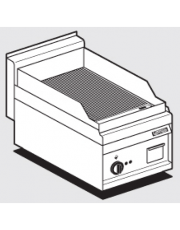 Fry top elettrico trifase-4,5kw da banco, piastra rigata cm 35x56, r. temp. 50 a 300 °C - dim. 40x65x29h