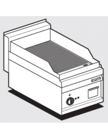 Fry top elettrico trifase-4,5kw da banco, piastra rigata cromata cm 35x56, r. temp. 50 a 300 °C - dim. 40x65x29h