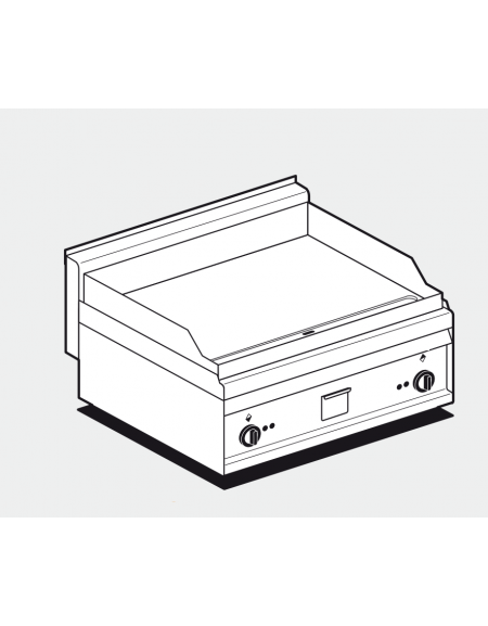 Fry top elettrico trifase-9kw da banco, piastra doppia liscia cm 75x56, r. temp. 50 a 300 °C - dim. cm 80x65x29h