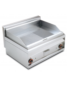 Fry top elett. trifase-9kw da banco, 2 piastre cromate 1/2 liscia, 1/2 rigagta cm 75x56, r. temp. 50 a 300 °C - cm 80x65x29h