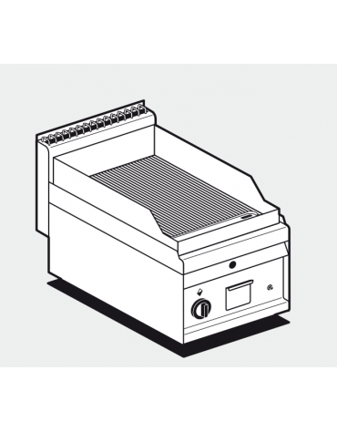 Fry top a gas da banco, 7kw, piastra rigata cromata, consumo gas 0,181m³/h - sup. di cottura cm 35x56 - cm 40x65x29h