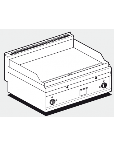 Fry top a gas da banco, 14kw, piastra doppia liscia, consumo gas 0,349m³/h - sup. di cottura cm 75x56 - cm 80x65x29h