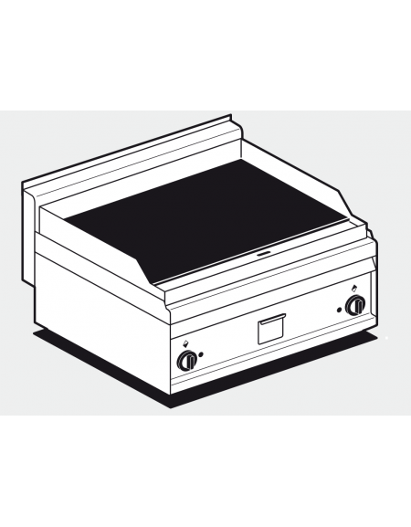 Fry top elettrico trifase-5,6kw da banco, piastra doppia in vetroceramica liscia cm 75x49, r. temp. 50 a 300 °C - dim. 80x65x29h