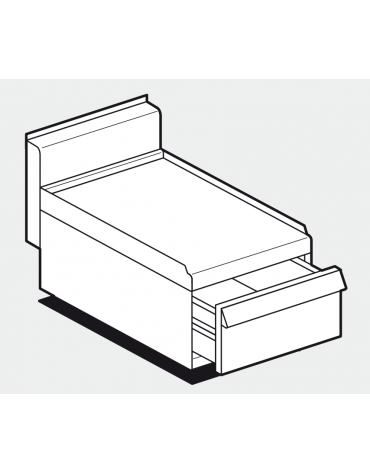 Piano di lavoro in acciaio inox CrNi 18/10 AISI 304 con alzatina posteriore, cassetto e bacinella GN 1/1 - cm 40x65x29h