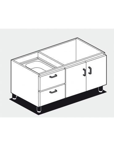 Base neutra in acciaio inox CrNi 18/10 AISI 304 2 porte - 2 cassetti con 2 bacinelle GN1/1 in plastica, cm. 120x 56,5x 58h