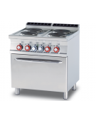 Cucina elett. trifase-15,4kw, 4 piastre su forno elettrico statico, camera cm 67x55x34h - cm 80x70,5x90h