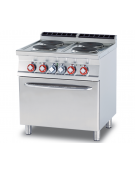 Cucina elett. trifase-15,72kw, 4 piastre su forno elettrico ventilato, camera cm 55x36x34h - cm 80x70,5x90h