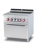 Cucina elett. trifase-15kw, 4 piastre in vetroceramica su forno elettrico statico, camera cm 67x55x34h - cm 80x70,5x90h