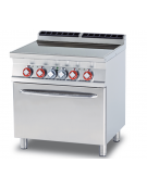 Cucina elett. trifase-15,72kw, 4 piastre in vetroceramica su forno elettrico ventilato, camera cm 55x36x34h - cm 80x70,5x90h