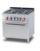 Cucina a gas 4 fuochi su forno elettrico ventilato, camera cm 55x36x34h, 1 griglia - cm 80x70,5x90h