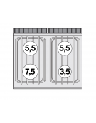 Cucina a gas 4 fuochi su forno elettrico ventilato, camera cm 55x36x34h, 1 griglia - cm 80x70,5x90h