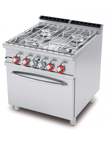 Cucina acqua a gas 4 fuochi su forno a gas statico, camera cm 67x55x34h, 1 griglia - cm 80x70,5x90h