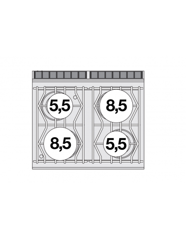 Cucina acqua a gas 4 fuochi su forno a gas statico, camera cm 67x55x34h, 1 griglia - cm 80x70,5x90h