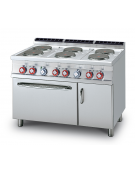 Cucina elett. trifase-20,6kw, 6 piastre su forno elettrico statico, camera cm 67x55x34h - cm 120x70,5x90h