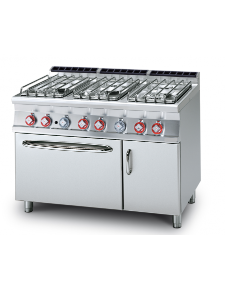 Cucina a gas 6 fuochi su forno a gas statico, camera cm 67x55x34h, 1 griglia - cm 120x70,5x90h