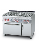 Cucina a gas 6 fuochi su forno elettrico ventilato, camera cm 55x36x34h, 1 vano neutro - cm 120x70,5x90h