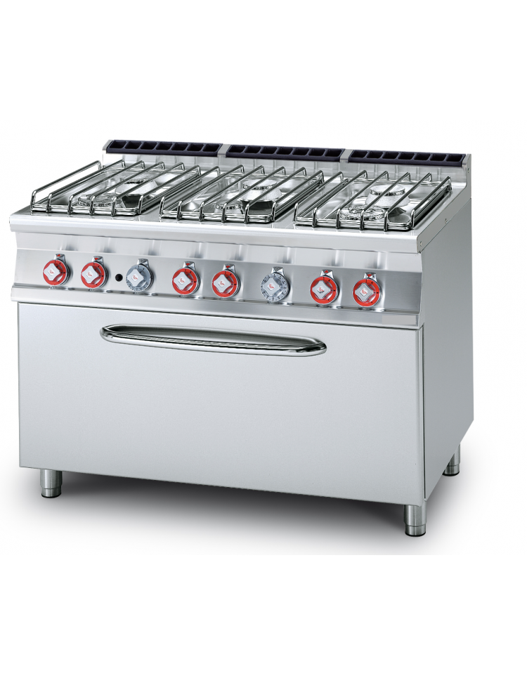 Cucina a gas 6 fuochi professionale con forno a gas GN 1/1 - cm