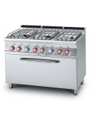 Cucina a gas 6 fuochi su forno elettrico statico, camera cm 107x55x34h - cm 120x70,5x90h