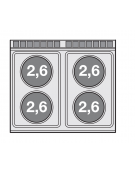 Piano di cottura in acciaio inox CrNi 18/10 AISI 304 trifase-10,4kw, 4 piastre tonde su mobile a giorno - cm 80x70,5x90h