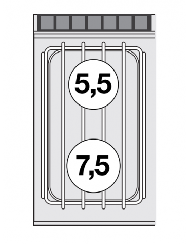 Piano di cottura a gas in acciaio inox CrNi 18/10 AISI 304, 2 fuochi su mobile a giorno - cm 40x70,5x90h