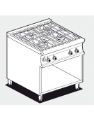 Piano di cottura ad acqua a gas, 4 fuochi su mobile a giorno, rubinetto carico acqua, sfioratore - cm 80x70,5x90h