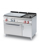 Cucina a gas 2 fuochi, 1 piastra cm 77x57, forno a gas statico, camera 67x55x34h, 1 vano neutro con porta - cm 120x70,5x90h