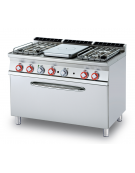 Cucina a gas 4 fuochi, 1 piastra cm 37x57, forno elettr. statico, camera 107x55x34h, - cm 120x70,5x90h