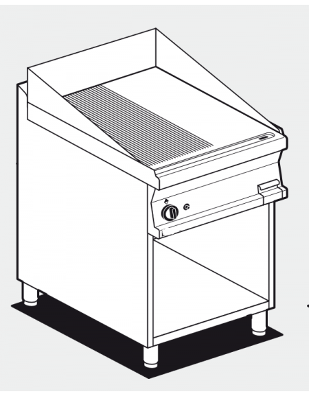 Fry top elettrico trifase-7,4kw su mobile a giorno, piastra 1/2 liscia - 1/2 rigata - dim. 60x70,5x90h