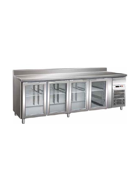 Tavolo refrigerato con alzatina 4 Porte a vetro cm. 223x70x85h