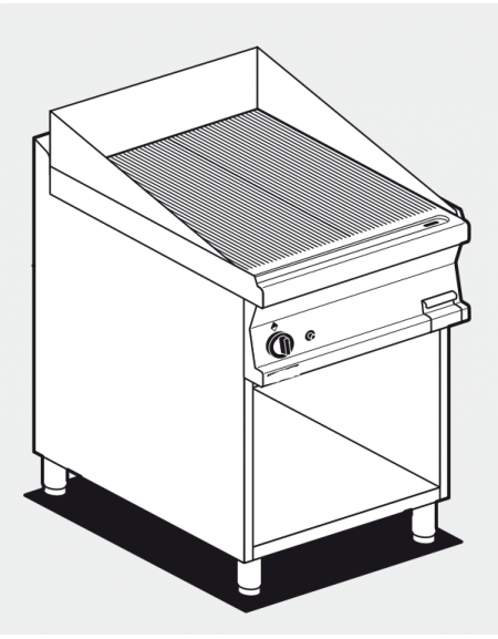 Fry top a gas su mobile a giorno10,5 kw, piastra doppia rigata - piastra cm 56x51  - dim. 60x70,5x90h