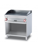 Fry top elettrico trifase-11,1kw su mobile a giorno, piastra 1/2 liscia, 1/2 rigata cm 76x51 - dim. 80x70,5x90h