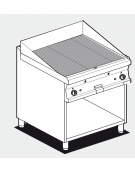 Fry top a gas su mobile a giorno14 kw, piastra doppia rigata - piastra cm 76x51  - dim. 80x70,5x90h