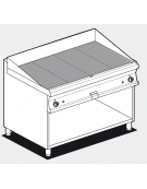 Fry top a gas su mobile a giorno 21kw, piastra doppia rigata - piastra cm 116x51  - dim. 120x70,5x90h