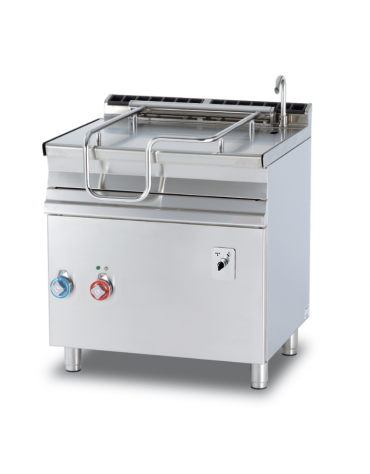 Brasiera elettrica su mobile, 10,6kw, 1 vasca 50 litri ribaltabile automatico, fondo inox con coperchio - cm 80x70,5x90h