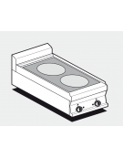 Piano di cottura da banco inox CrNi 18/10 AISI 304 trifase-5kw, 2 zone di cottura cm 35x57 in vetroceramica  - cm 40x70,5x28h