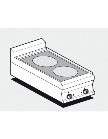 Piano di cottura da banco inox CrNi 18/10 AISI 304 trifase-5kw, 2 zone di cottura cm 35x57 in vetroceramica  - cm 40x70,5x28h