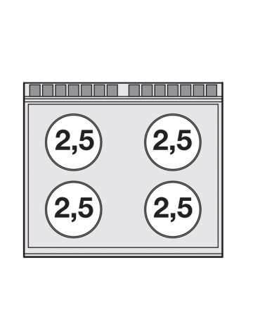 Piano di cottura da banco inox CrNi 18/10 AISI 304 trifase-10kw, 4 zone di cottura cm 75x57 in vetroceramica  - cm 80x70,5x28h