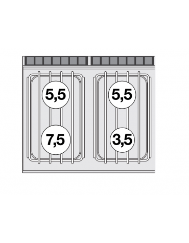 Piano di cottura in acciaio inox CrNi 18/10 AISI 304 a gas 4 fuochi - potenza gas: 22 kW - 18.920 kcal/h - cm 80x70,5x28h