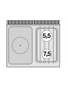 Piano di cottura a gas in acciaio inox CrNi 18/10 AISI 304, 2 fuochi + tuttopiastra cm 37x57 - cm 80x70,5x28h