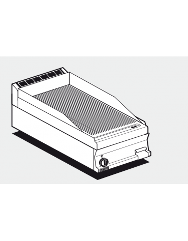 Fry top a gas da banco, 7kw, piastra rigata,  superficie di cottura cm 36x51 - cm 40x70,5x28h