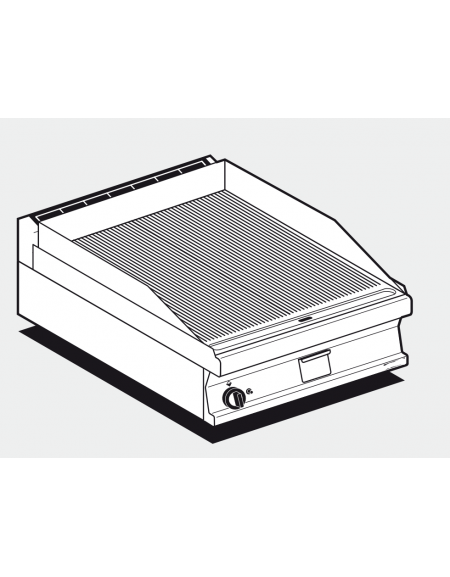 Fry top a gas da banco, 10,5kw, piastra rigata,  superficie di cottura cm 56x51 - cm 60x70,5x28h